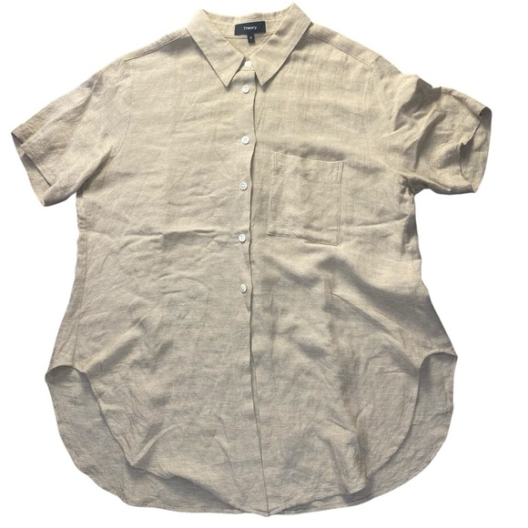Theory Tan Casual Button Down Shirt Relaxed Fit - Picture 1 of 7